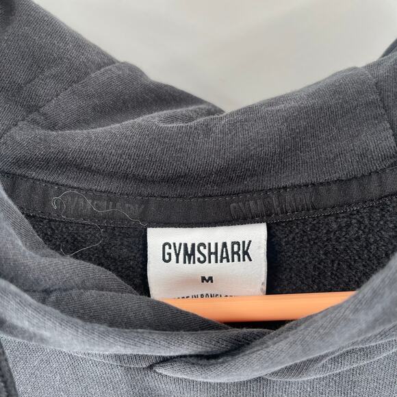 GYMSHARK Crest Hoodie Sweatshirt Size Medium Black/Gray Men's Distressed Cotton - Picture 3 of 13